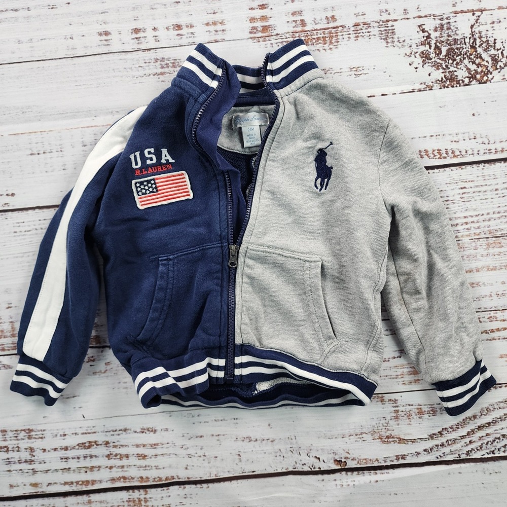 Polo Ralph Lauren Jacket Baby Boys 24M USA Flag Big Pony Full Zip Colorblock